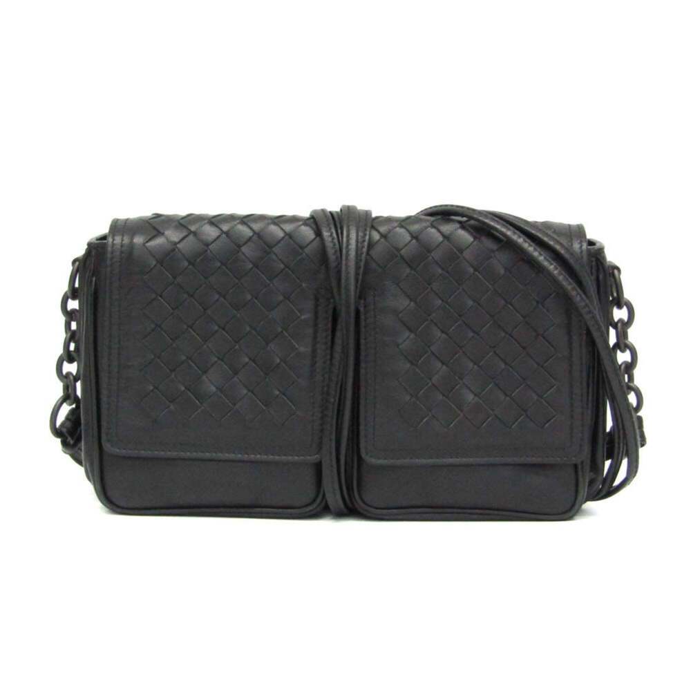 BOTTEGA VENETA Black Leather Intrecciato Shoulder Bag